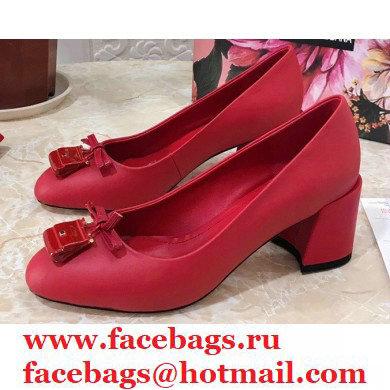 Dolce & Gabbana Block Heel 6.5cm Leather Sicily Pumps Red 2021